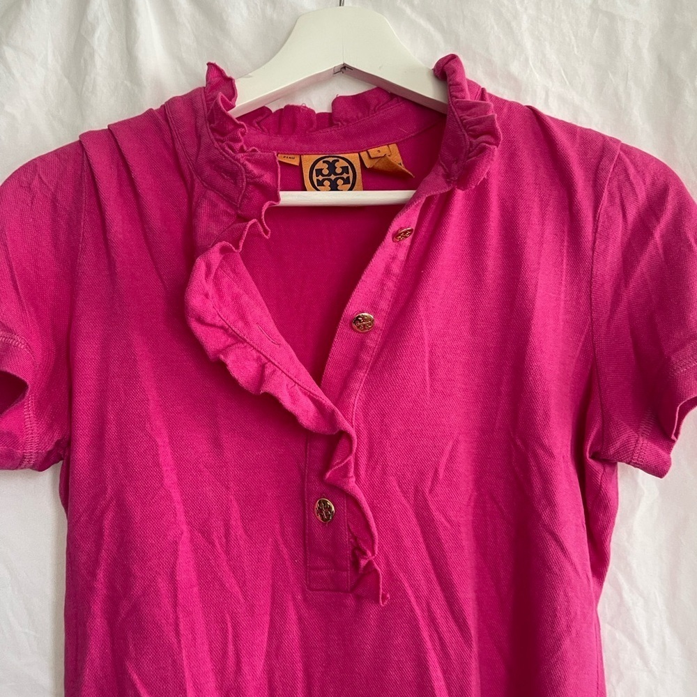 Tory Burch Fuchsia Ruffled Button-Down Shirt Size Small - Picture 4 of 14